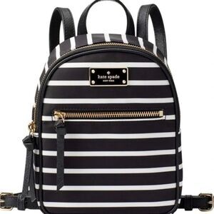 Kate Spade Wilson Road Mini Bradley French Stripe Nylon Backpack Black White New
